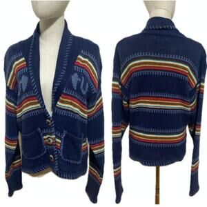 VTG CAPEZIO RAINBOW HORSE SWEATER STRIPED equestrian western rodeo CARDIGAN L